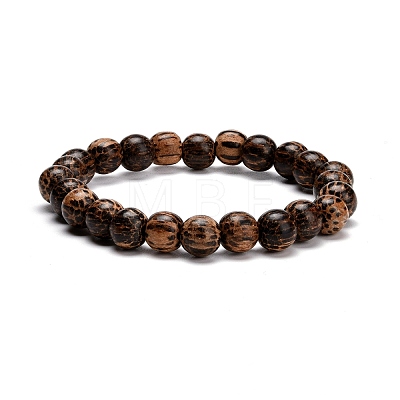 8.5mm Waxed Natural Bodhi Wood Round Beads Stretch Bracelet for Men Women BJEW-JB07099-02-1