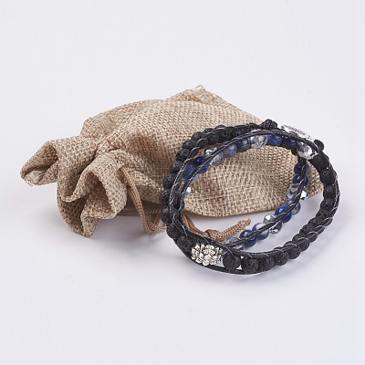Natural Sodalite and Lava Rock Wrap Bracelet BJEW-JB03612-01-1