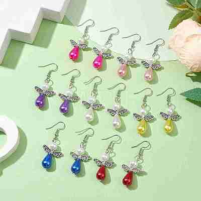 Platinum Alloy & Plastic Dangle Earrings EJEW-JE05599-1