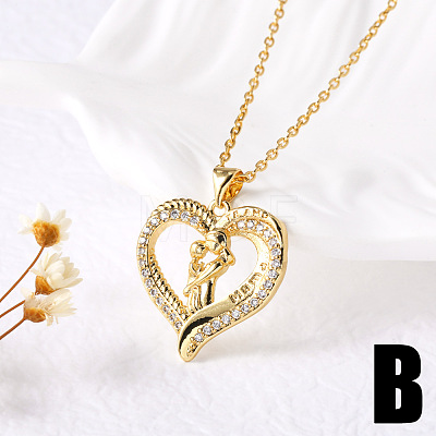 Brass Pave Clear Cubic Zirconia Mama Baby Heart Pendant Necklaces for Mother's Day FS-WGFC5D6-02-1