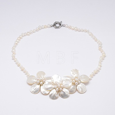 Flower Mother of Pearl Bib Statement Necklaces NJEW-N0014-06I-1
