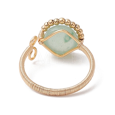 Copper Wire Wrapped Half Round Natural Green Aventurine Cuff Rings for Women RJEW-TA00137-02-1