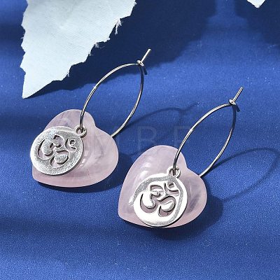 Natural Rose Quartz & 304 Stainless Steel Hoop Earrings for Women EJEW-G475-04P-05-1