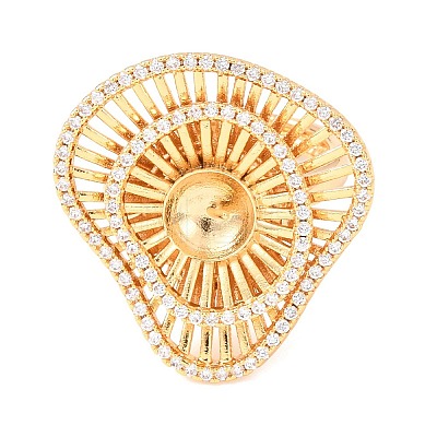Brass Micro Pave Clear Cubic Zirconia Cuff Ring Components KK-G551-06G-1