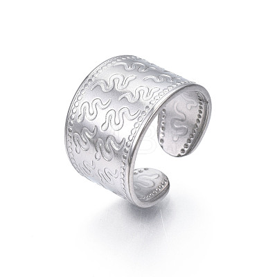 304 Stainless Steel Snake Pattern Open Cuff Ring RJEW-S405-257P-1