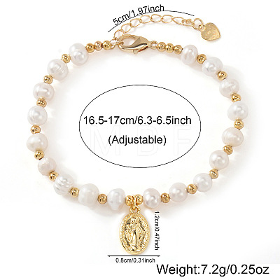 Natural Pearl and Gold Bead Women's Bracelets with Oval with Virgin Mary Charms QK8220-3-1