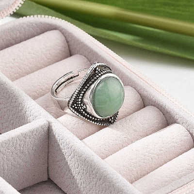 Natural Green Aventurine Adjustable Rings G-P560-03AS-03-1