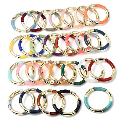 Plating Resin Beads Stretch Bracelets for Women BJEW-P374-01G-1