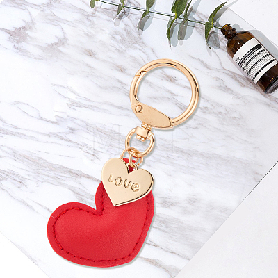 1Pc Imitation Leather Heart Keychain KEYC-CL0001-14D-1