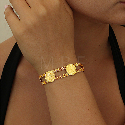Brass Flat Round Link Chain Bracelets for Women FE8262-1-1