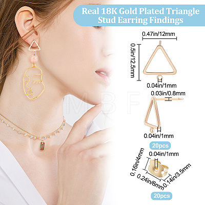 20Pcs Brass Triangle Stud Earring Findings KK-BBC0007-19-1