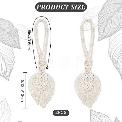 Cotton Macrame Leaf Tassel Curtain Tiebacks AJEW-WH0038-38A-1