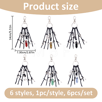 6Pcs 6 Styles Alloy Bell Key & Natural Mixed Stone Bullet Pendant Decorations HJEW-FH00324-1