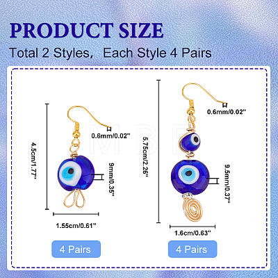  Elit 8 Pairs 2 Style Lampwork Evil Eye Dangle Earrings EJEW-PH0001-19-1