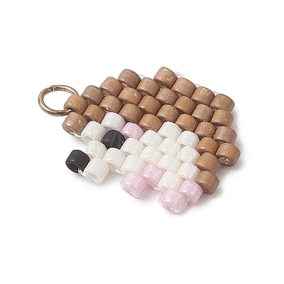 2Pcs 2 Styles Beaded Apple & Hedgehog Charms PALLOY-MZ01094-1