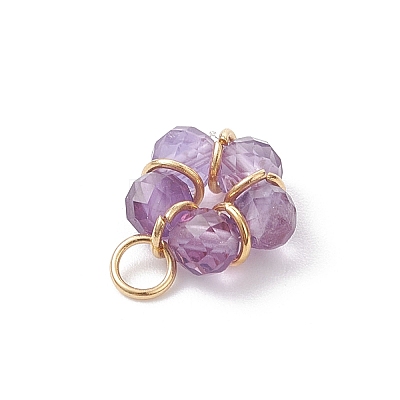 7Pcs 7 Styles Natural Red Jasper & Amethyst & Tiger Eye & Rose Quartz & Apatite & Flower Amazonite & Green Aventurine Faceted Round Beaded Flower Charms PALLOY-JF04727-1