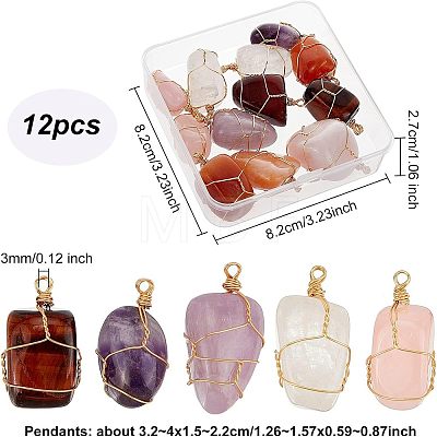 Fingerinspire 12Pcs Natural Gemstone Pendants FIND-FG0001-60-1