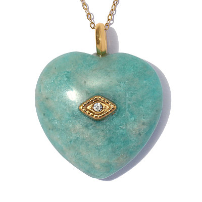 304 Stainless Steel with Amazonite & Crystal Rhinestone Pendants GG-OY001-01G-01-1