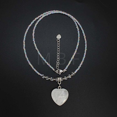 Natural Gemstone Heart Pendant Colorful Glass Seed Beads Beaded Necklaces for Women VA8487-3-1