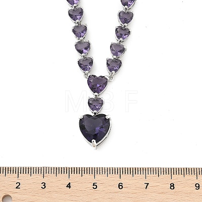 Brass Cubic Zirconia Heart Pendant Necklaces NJEW-Z059-07P-02-1