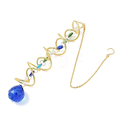 Iron Spiral & Glass Octagon & Teardrop Hanging Suncatchers HJEW-F025-01G-01-1