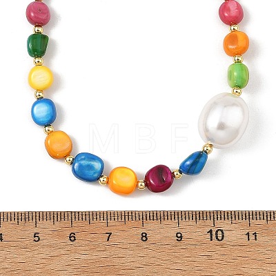 Dyed Natural Shell Nuggets & Shell Pearl Beaded Necklaces NJEW-JN06394-1