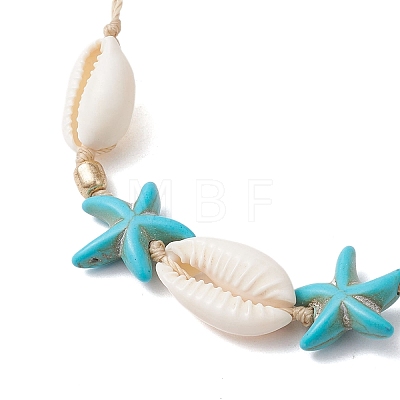Synthetic Turquoise Beads with Natural Mixed Cowrie Shell Beads Anklet AJEW-AN00577-02-1