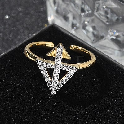 Brass Micro Pave Clear Cubic Zirconia Cuff Finger Rings for Women RJEW-U033-05GP-1