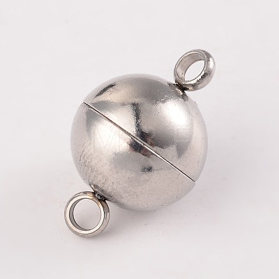 Tarnish Resistant Round 304 Stainless Steel Magnetic Clasps with Loops STAS-N014-01-10mm-1