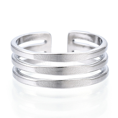 304 Stainless Steel Triple Line Open Cuff Ring RJEW-N040-19-1