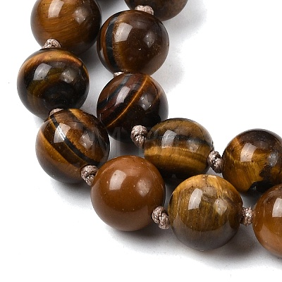 Natural Tiger Eye Mala Prayer Round Beaded Wrap Necklaces with Long Tassel and Metal Tree of Life FS-WG93CBE-04-1