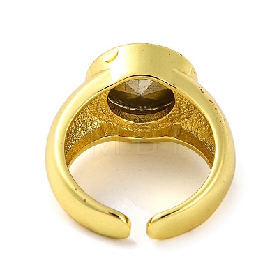 Brass Glass Round Wide Open Cuff Ring for Women RJEW-U003-19-1