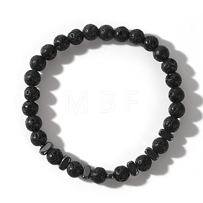 Natural Lava Rock Round Beads Stretch Bracelets for Men WJ7927-1