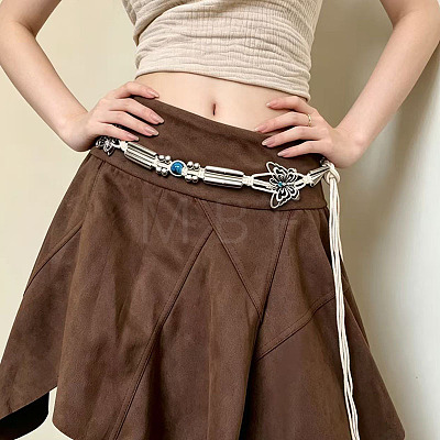 Boho Alloy Butterfly Polyester Tie Chain Belts with Resin Beads for Women FS-WG64D91-02-1