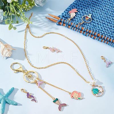 Mermaid Theme Pendant Crochet Lobster Clasp Charms HJEW-AB00402-1