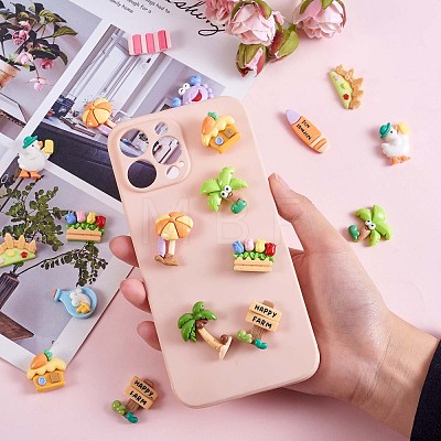 36Pcs Assorted Summer Beach Slime Opaque Resin Cabochons Palm Tree Duck Resin Cabochon Flatback Cartoon Surfing Embellishments for DIY Crafts Scrapbooking Phone Case Decor JX284A-1