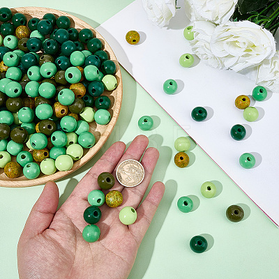 210Pcs 7 Colors Spray Painted Wood European Beads WOOD-SP0002-01-1
