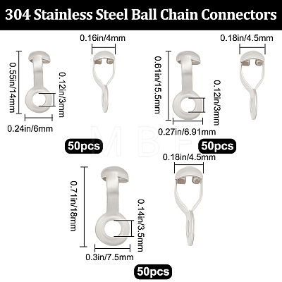 150Pcs 3 Style 304 Stainless Steel Ball Chain Connectors STAS-BBC0002-64-1