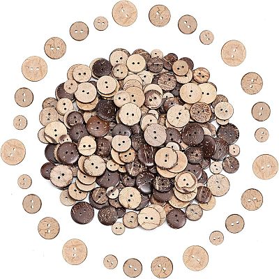 240Pcs 4 Styles 2-Hole Flat Round Coconut Buttons BUTT-CA0001-10-1