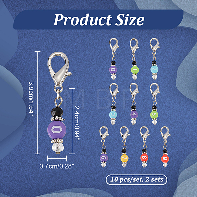 Acrylic & Glass Beaded Number Pendant Locking Stitch Markers HJEW-PH01871-1