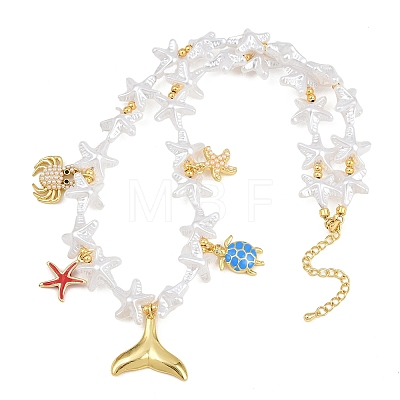 Ocean Brass Pave Cubic Zirconia and Enamel Sea Animals Pendant Necklaces KK-CBA4547-03C-G-1