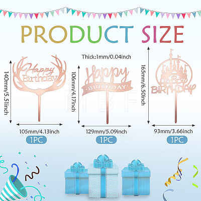 3Pcs 3 Styles Acrylic Cake Toppers FIND-TA0010-38A-1