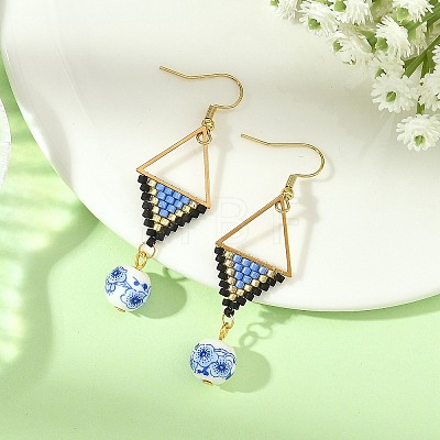 304 Stainless Steel with Cylinder Seed Beads Dangle Earrings EJEW-MZ00810-1