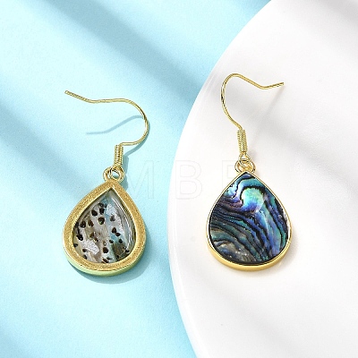 Brass Natural Paua Shell Dangle Earrings EJEW-M060-19B-G-1