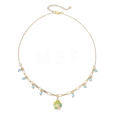 Ocean Synthetic Turquoise Sea Turtle Pendant Brass Mixed Chain Necklaces with Blue Glass for Women NJEW-JN06068-1