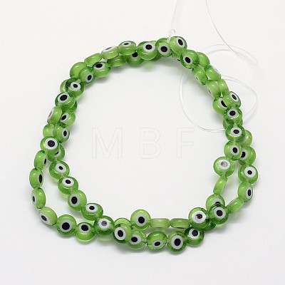 Handmade Evil Eye Lampwork Flat Round Bead Strands LAMP-L058-6mm-02-1