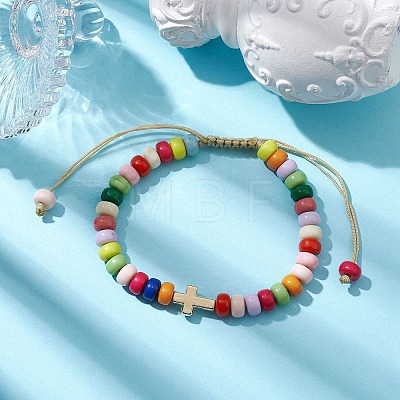 Colorful Rondelle Acrylic Braided Bead Bracelets BJEW-JB10339-01-1