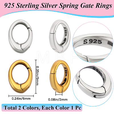 Beebeecraft 2Pcs 925 Sterling Silver Spring Gate Rings STER-BBC0006-41A-1