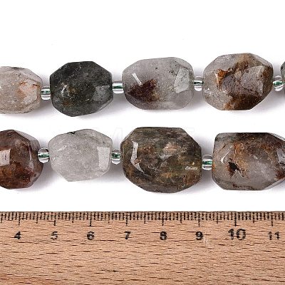 Natural Green Lodolite Quartz/Garden Quartz/Green Phantom Quartz Beads Strands G-N362-07A-04-1