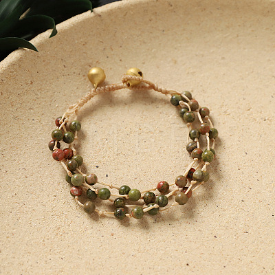 Natural Unakite Round Braided Bead Multi-strand Bracelets for Women WG0F13C-04-1